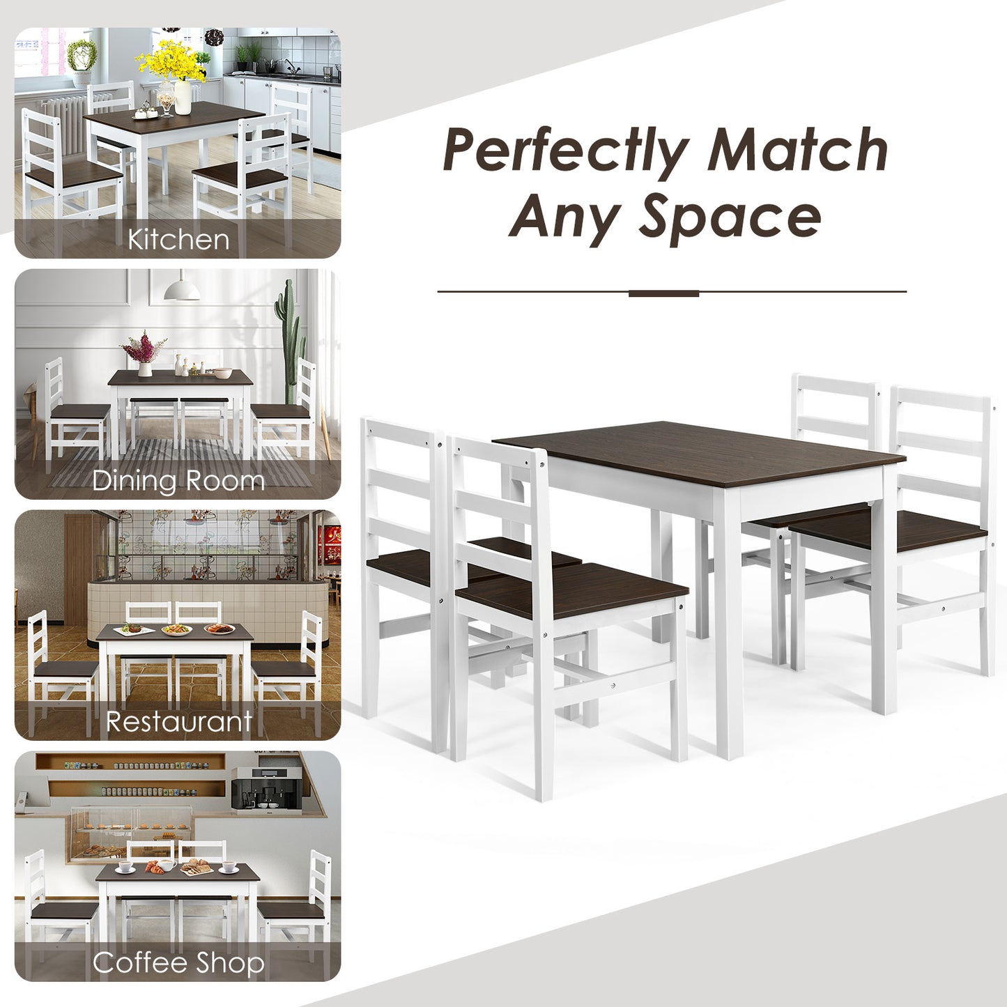 Modern Table and Chairs Set with Solid Pine Wood Legs for Dining Room