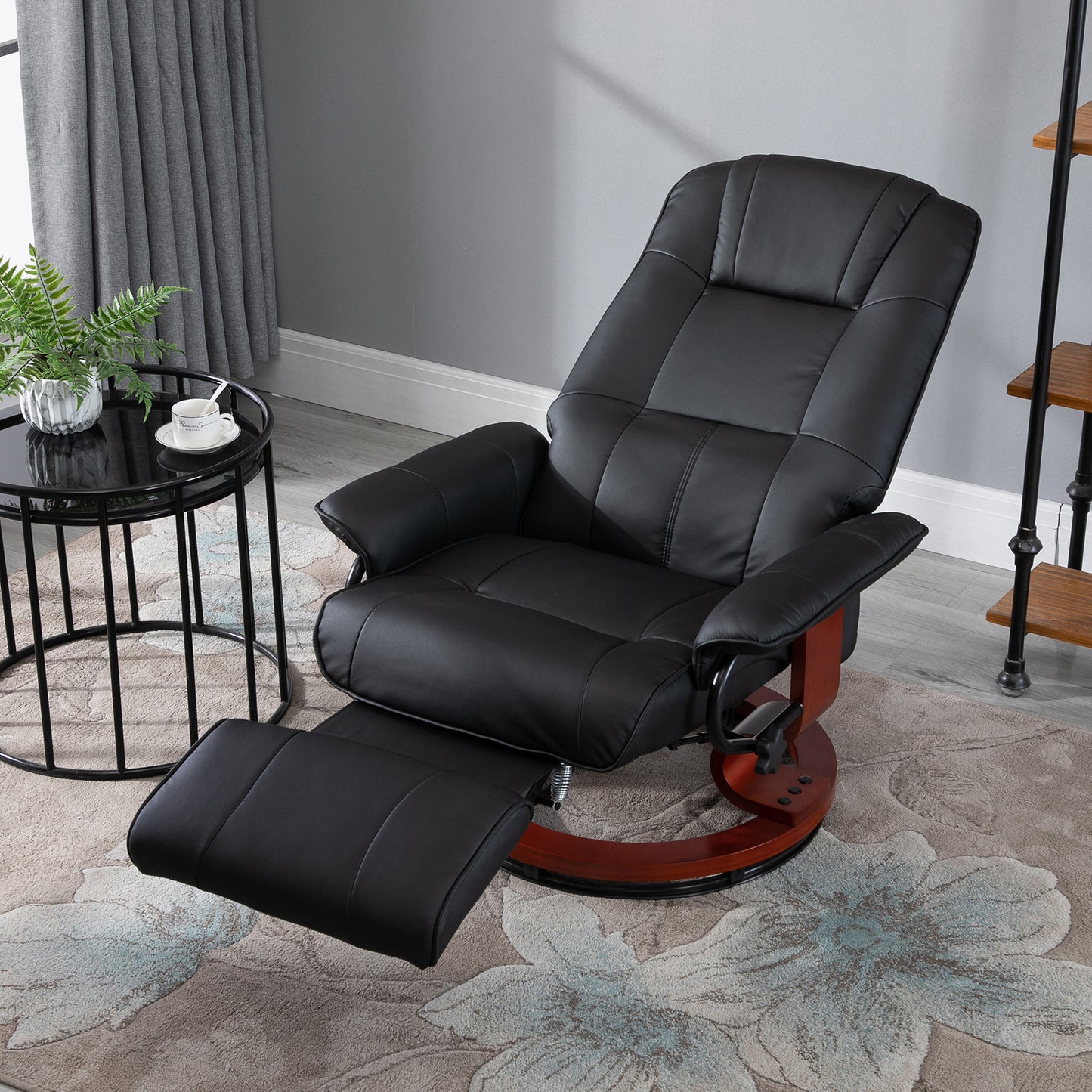 HOMCOM Manual Recliner Chair Armchair Sofa with Faux Leather Upholstered Wooden Base for Living Room Bedroom, Black