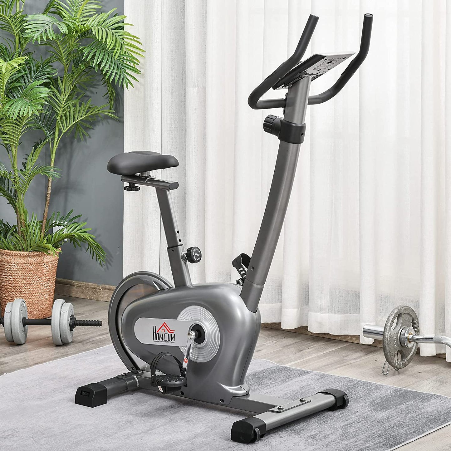 HOMCOM Indoor Magnetic Exercise Bike 10-Level Adjustable Magnetic Resistance Cardio Workout Cycling Bike Trainer, 16lbs Flywheel, LCD Display, Grey