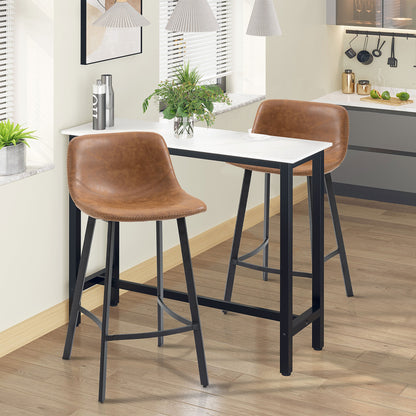 HOMCOM Bar Stools Set of 2, Industrial Kitchen Stool, Upholstered Bar Chairs with Back, Steel Legs, Brown