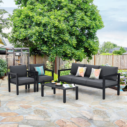 4 Pieces Garden Aluminum Furniture Set with Padded Cushions-Grey