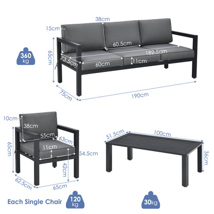 4 Pieces Garden Aluminum Furniture Set with Padded Cushions-Grey