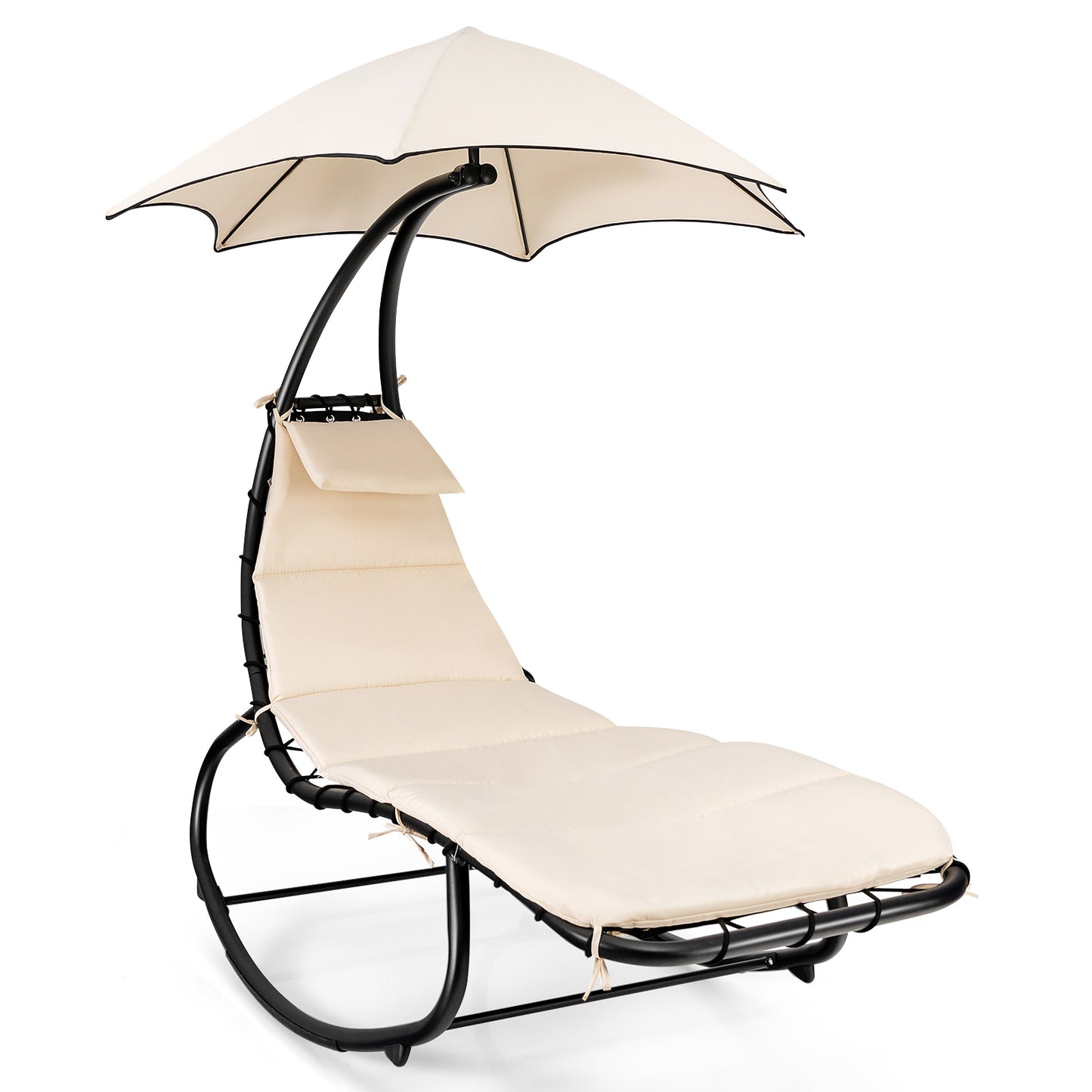 Outdoor Rocking Hammock Lounger Chair with Waterproof Canopy-Beige