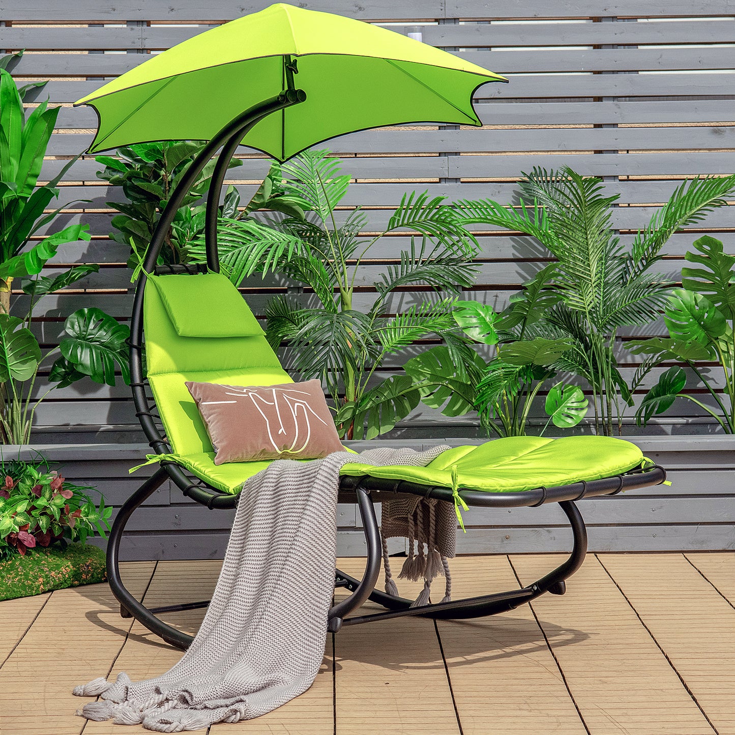 Outdoor Rocking Hammock Lounger Chair with Waterproof Canopy-Green