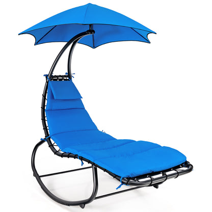 Outdoor Rocking Hammock Lounger Chair with Waterproof Canopy-Navy