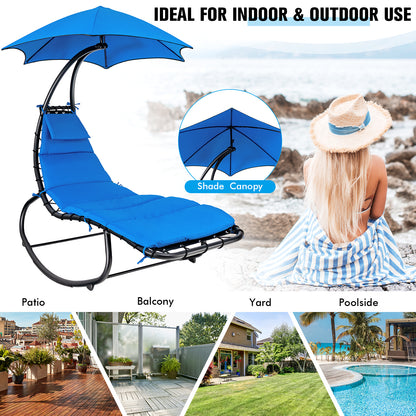 Outdoor Rocking Hammock Lounger Chair with Waterproof Canopy-Navy