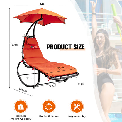 Outdoor Rocking Hammock Lounger Chair with Waterproof Canopy-Orange