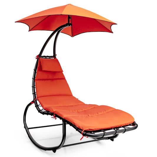 Outdoor Rocking Hammock Lounger Chair with Waterproof Canopy-Orange