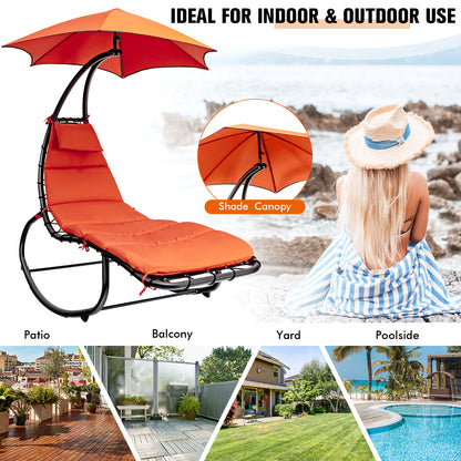 Outdoor Rocking Hammock Lounger Chair with Waterproof Canopy-Orange