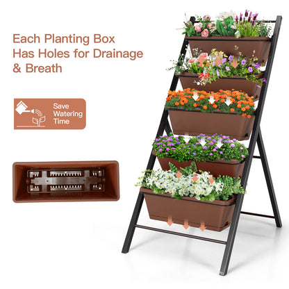 5-Tier Freestanding Garden Raised Planters with 5 Container Boxes-Brown