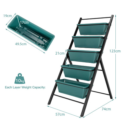 5-Tier Freestanding Garden Raised Planters with 5 Container Boxes-Green