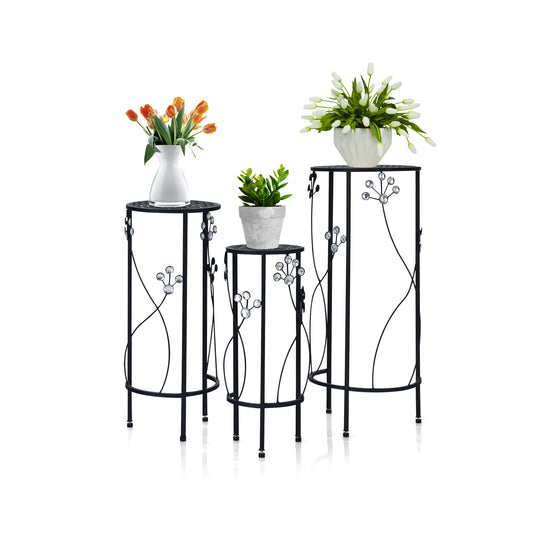 3 Pieces Round/Square Metal Plant Stand for Home Garden-Round