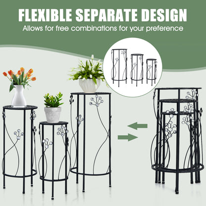 3 Pieces Round/Square Metal Plant Stand for Home Garden-Round