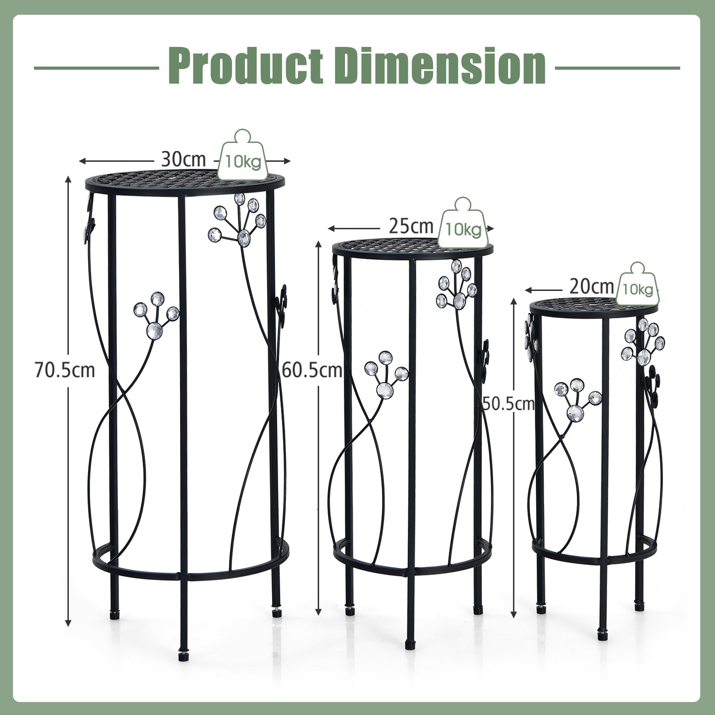 3 Pieces Round/Square Metal Plant Stand for Home Garden-Round