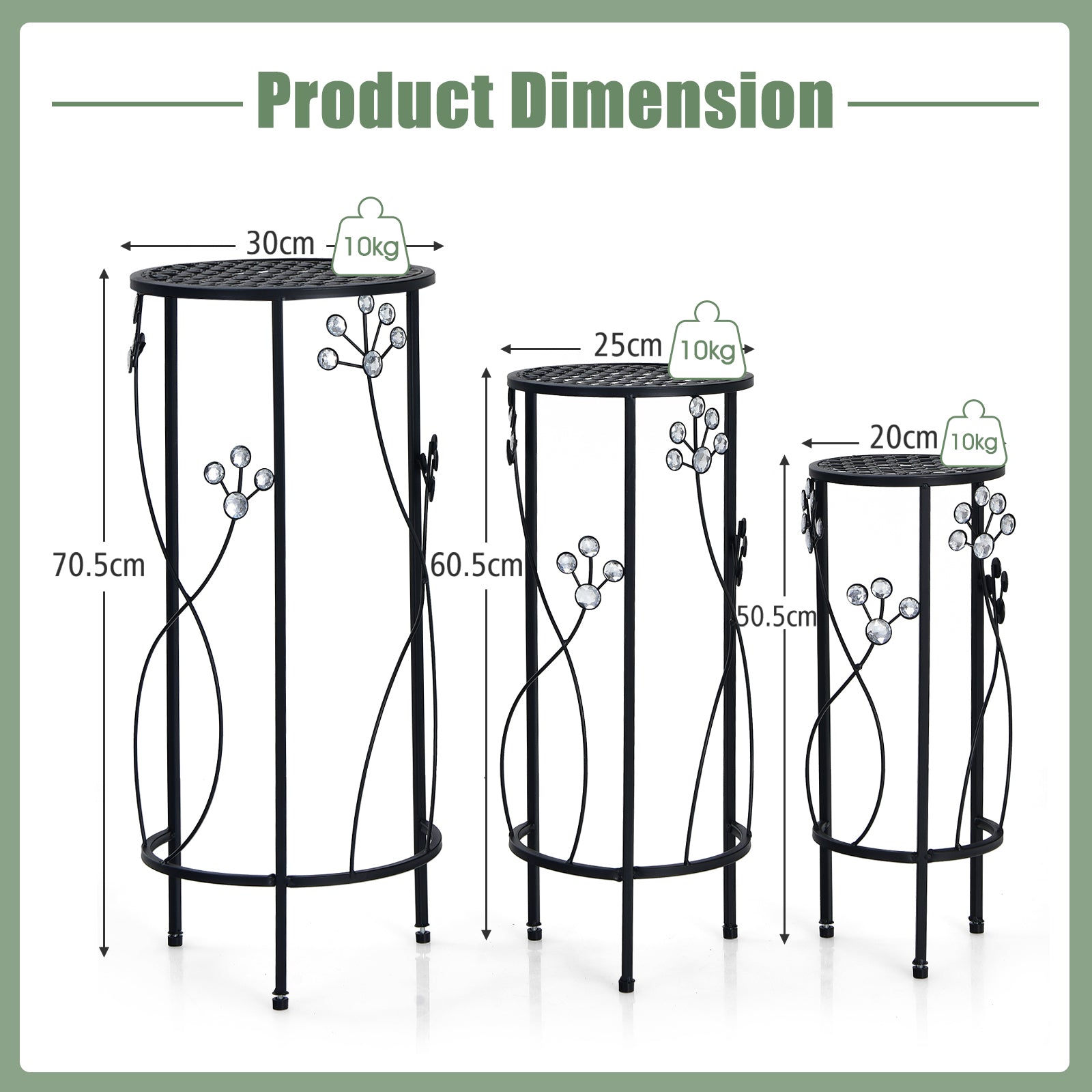 3 Pieces Round/Square Metal Plant Stand for Home Garden-Round