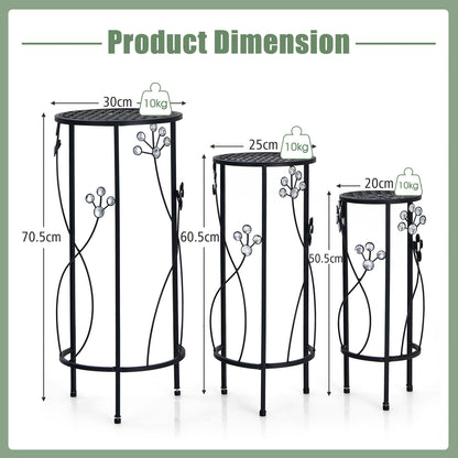 3 Pieces Round/Square Metal Plant Stand for Home Garden-Round