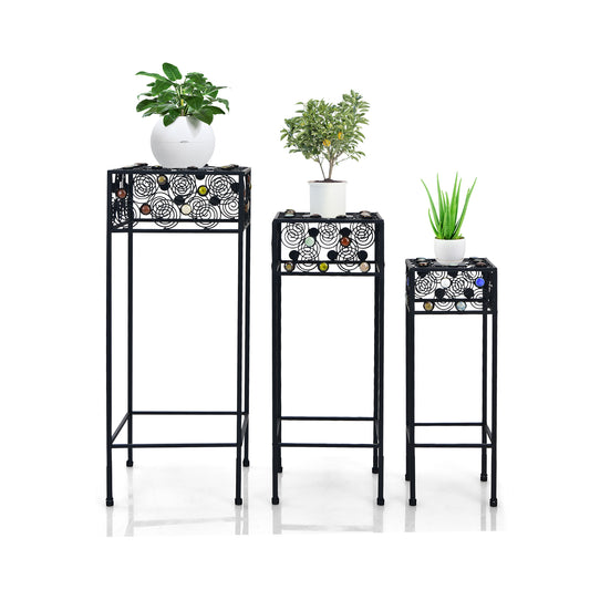 3 Pieces Round/Square Metal Plant Stand for Home Garden-Square