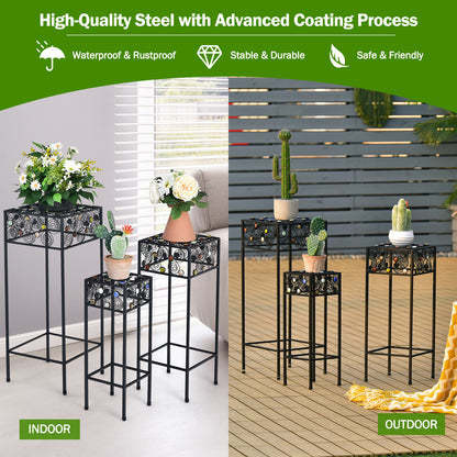 3 Pieces Round/Square Metal Plant Stand for Home Garden-Square