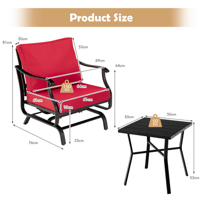 3 Pieces Rocking Garden Furniture Set with Cushions for Balcony Yard-Red