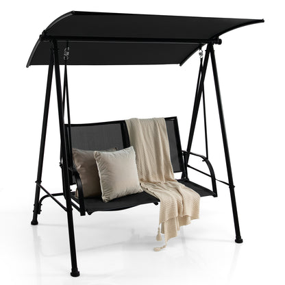 2-Seat Outdoor Swing with Adjustable Canopy-Black