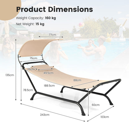 Outdoor Hammock with Stand Cushion and Canopy for Garden Lawn-Beige