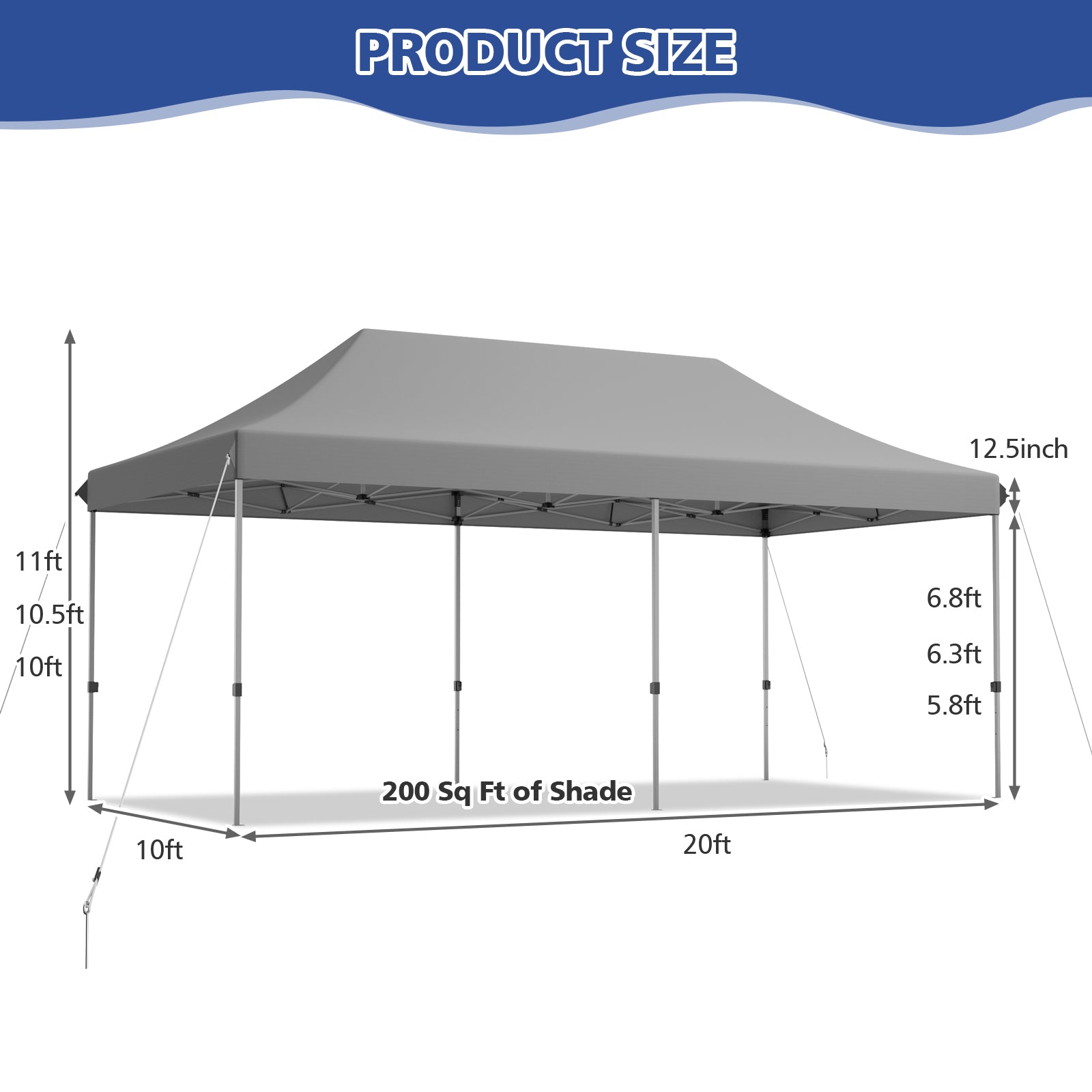 6 x 3m Pop Up Gazebo with 3 Height Positions and Wheeled Storage Bag-Grey