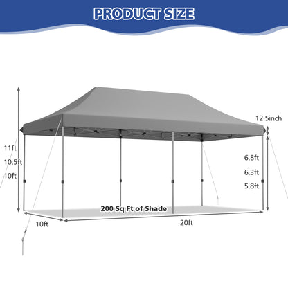 6 x 3m Pop Up Gazebo with 3 Height Positions and Wheeled Storage Bag-Grey