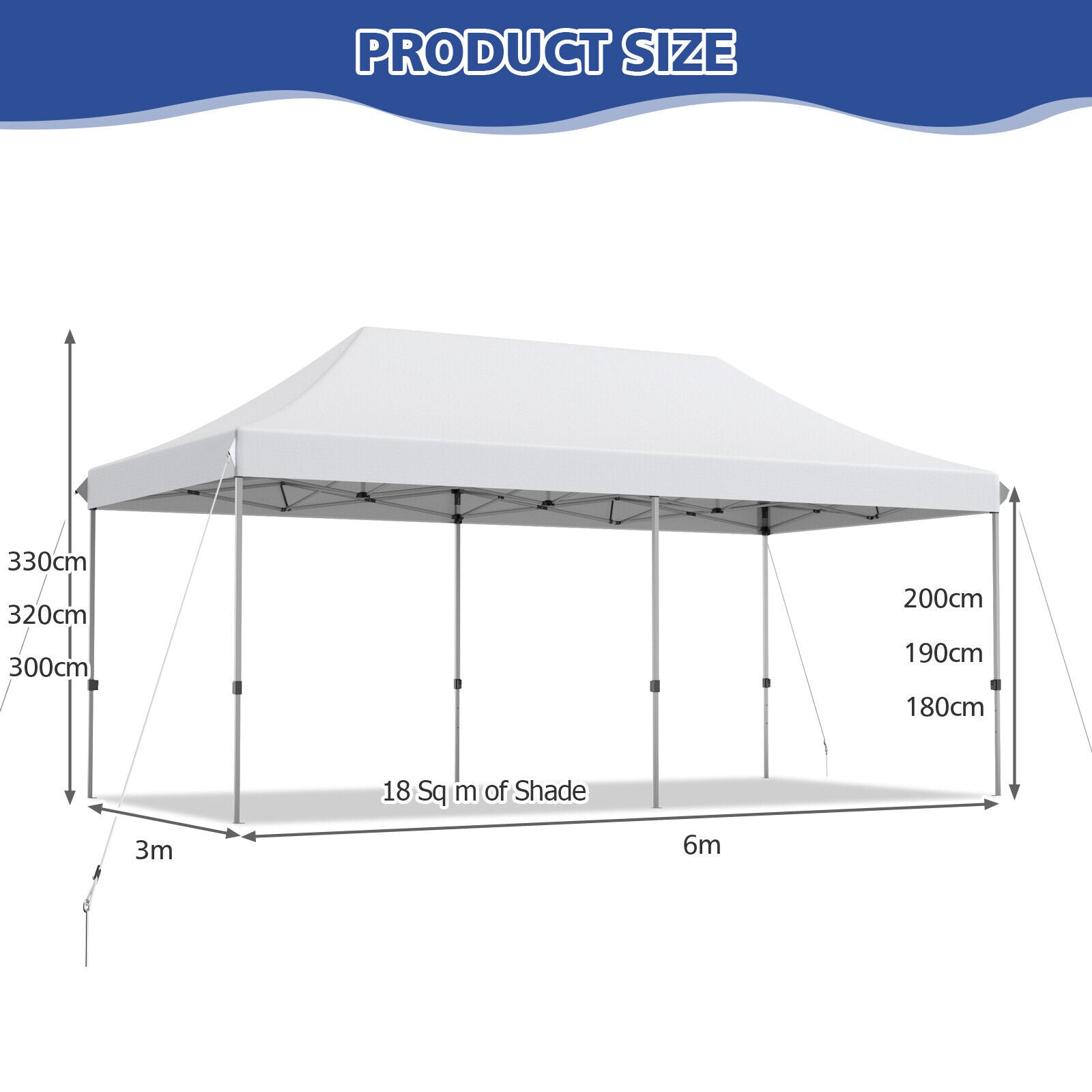 6 x 3m Pop Up Gazebo with 3 Height Positions and Wheeled Storage Bag-White