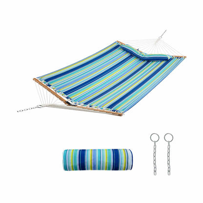 Outdoor Porch Hammock with Detachable and Wooden Spreader Bars-Blue