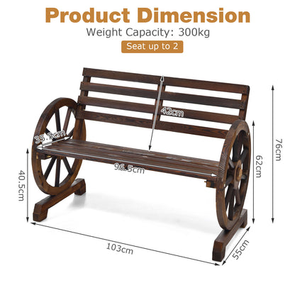 Wooden Wagon Wheel Bench with Rustic Retro Design for Garden-Brown