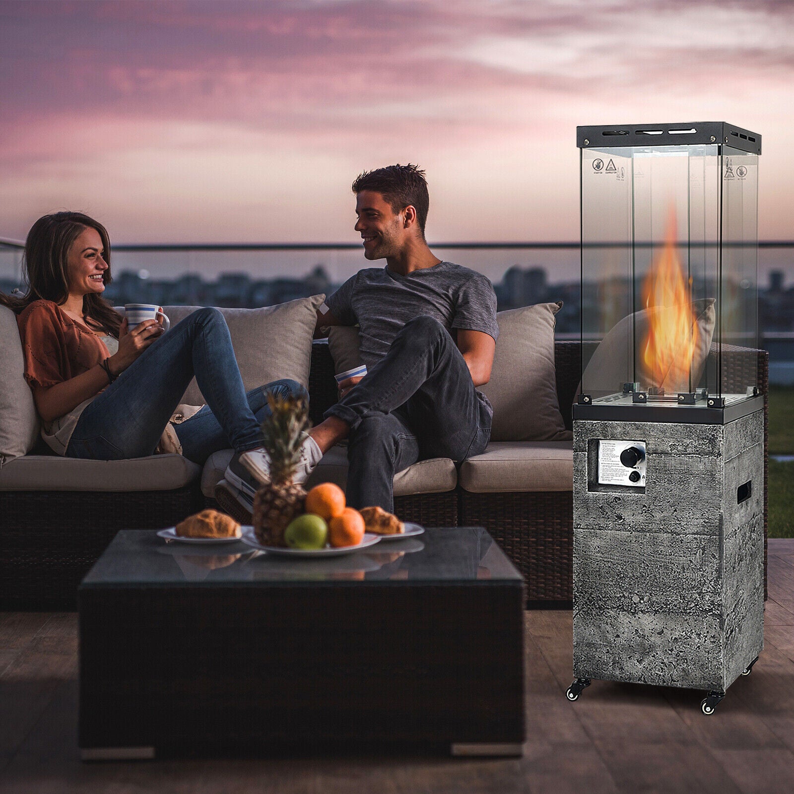 41,000 BTU Propane Patio Heater Outdoor Heater with Lockable Wheels-Dark Grey