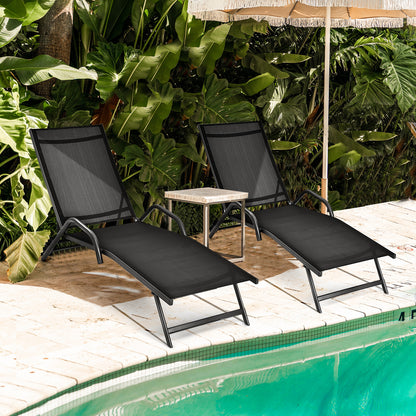 Set of 2 Outdoor Chaise Lounge Chairs with Breathable Seat-Black