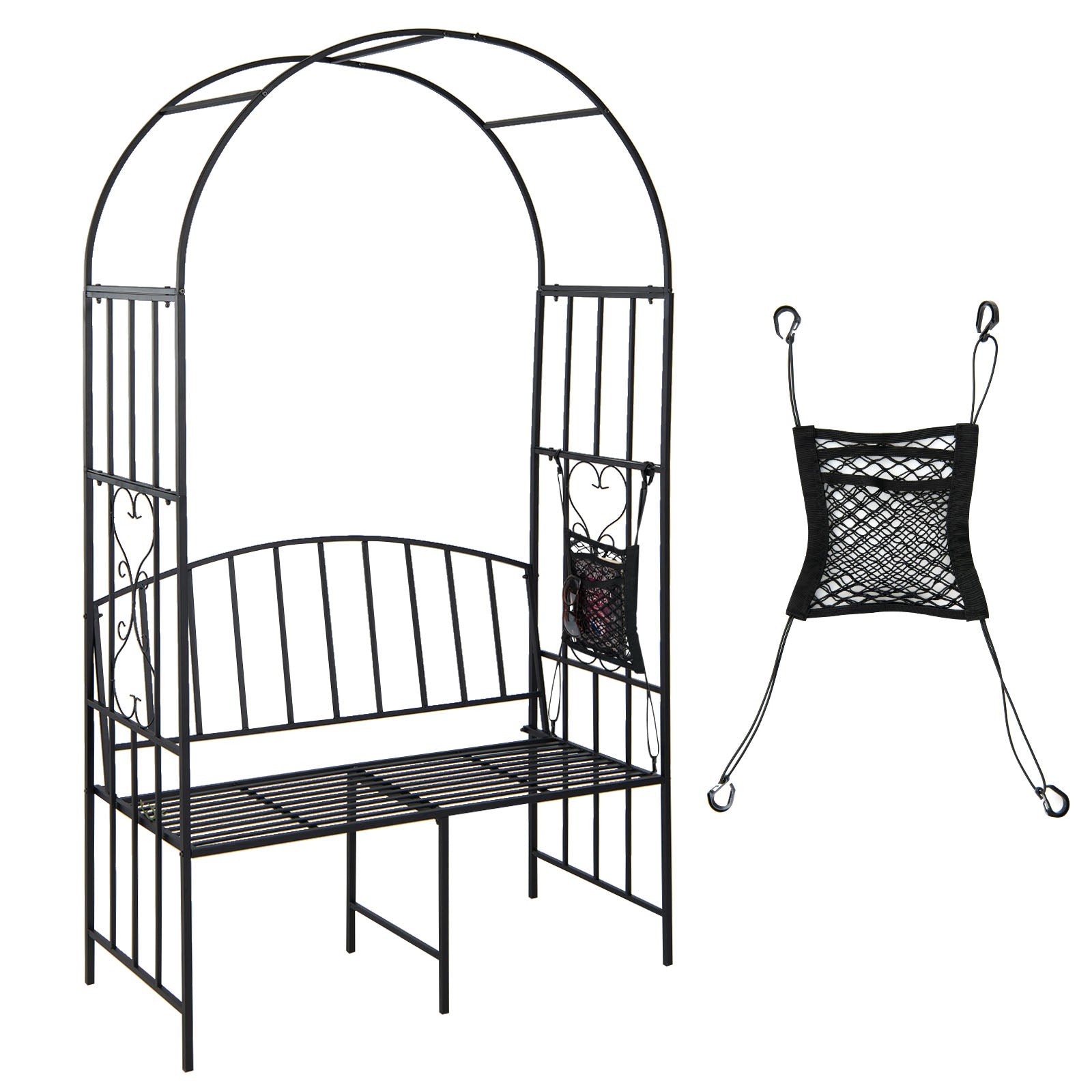 Outdoor Metal Garden Arch with Bench for Climbing Plants