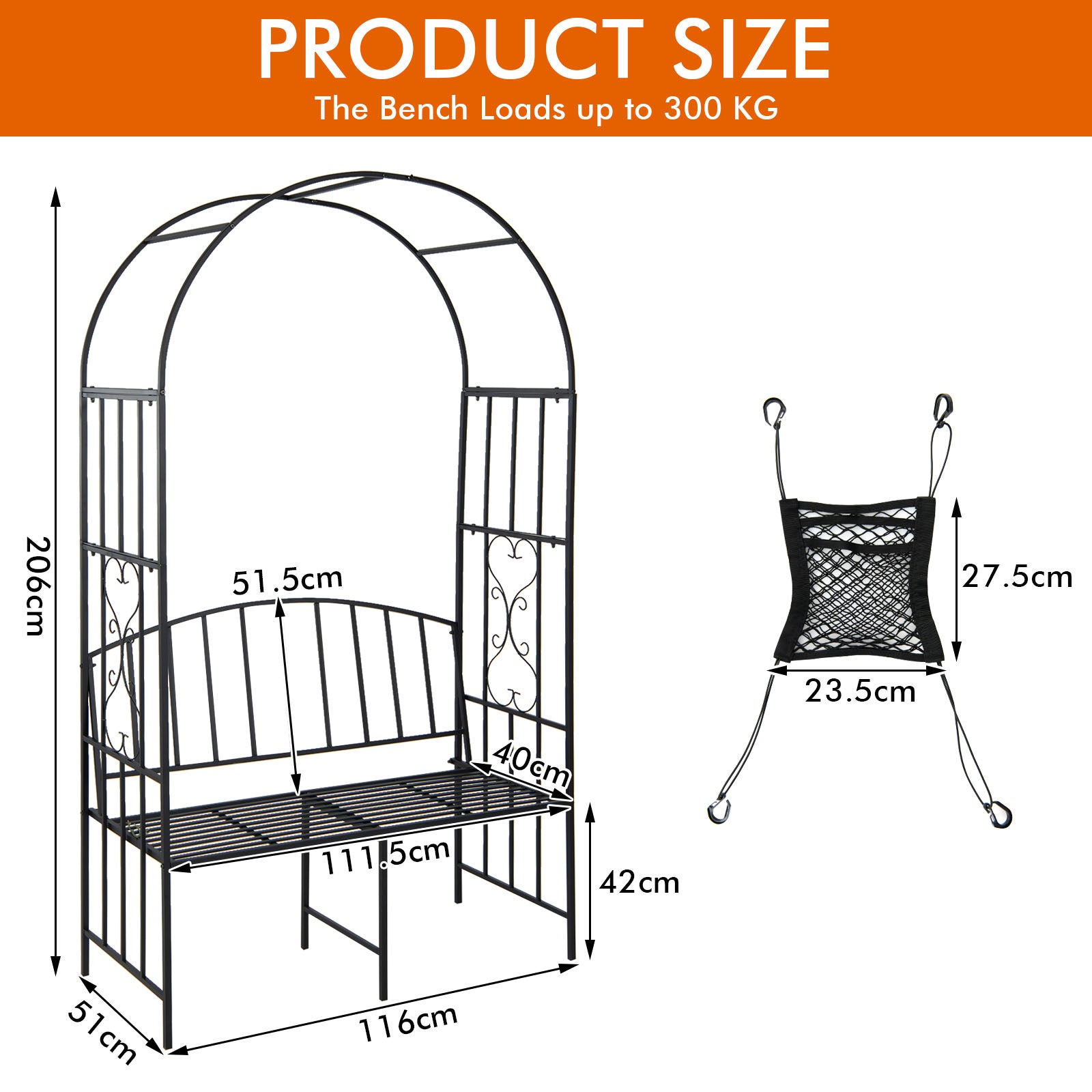 Outdoor Metal Garden Arch with Bench for Climbing Plants