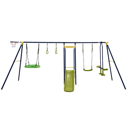 7-in-1 Multifunctional Backyard Playground Swing Set with 2 Swings