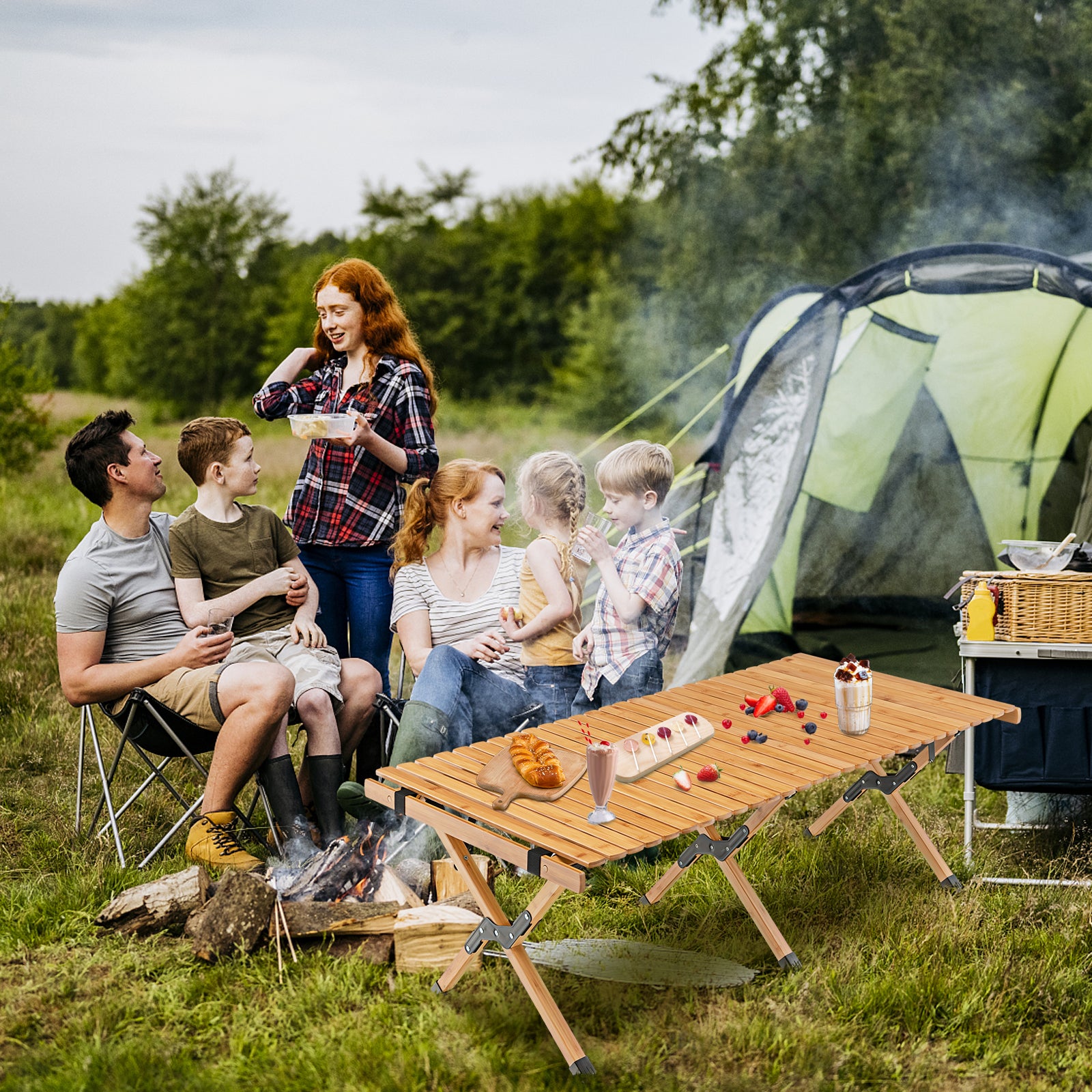 Folding Camping Table with Carry Bag for BBQ-Natural