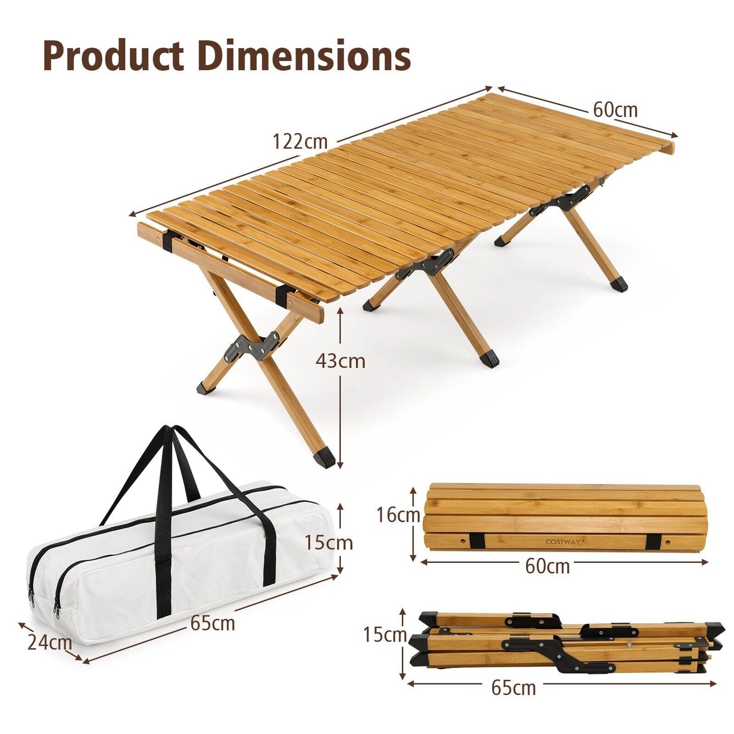 Folding Camping Table with Carry Bag for BBQ-Natural