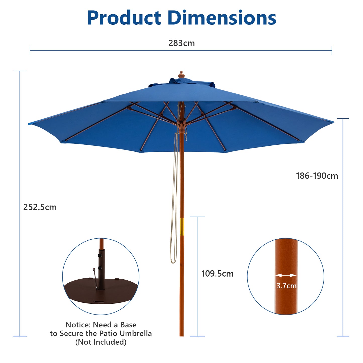 2.83M Garden Parasol with 3-Gear Position-Blue