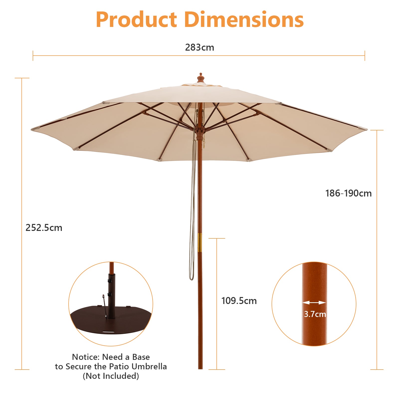 2.83M Garden Parasol with 3-Gear Position-Beige