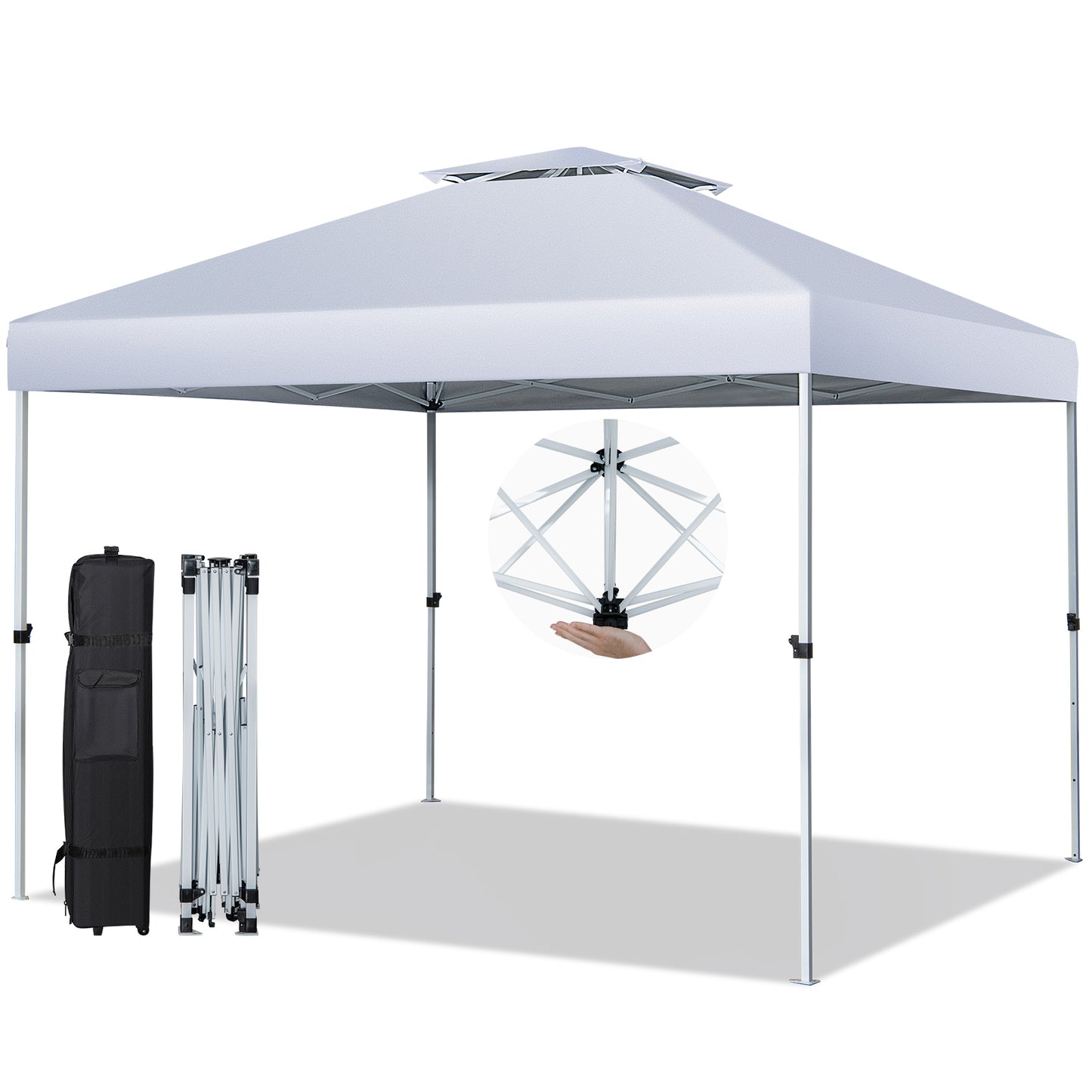 3m x 3m Pop Up Gazebo with Adjustable Height and Double Vented Roof-White