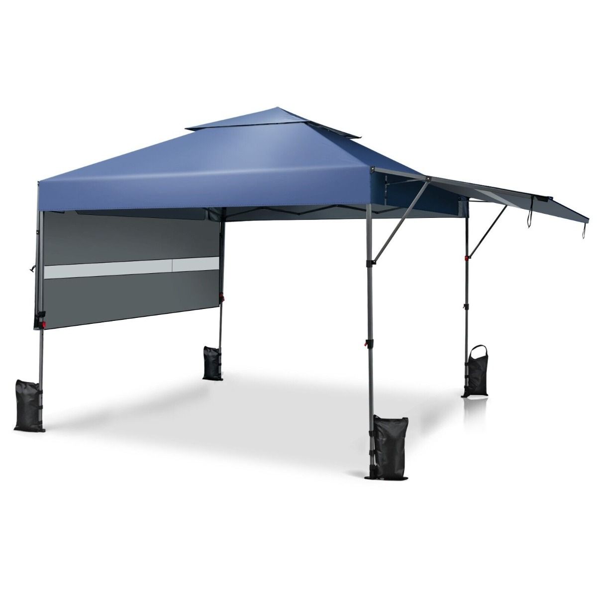 3 x 3m Rolling Pop up Gazebo with Adjustable Dual Awnings and Height-Navy