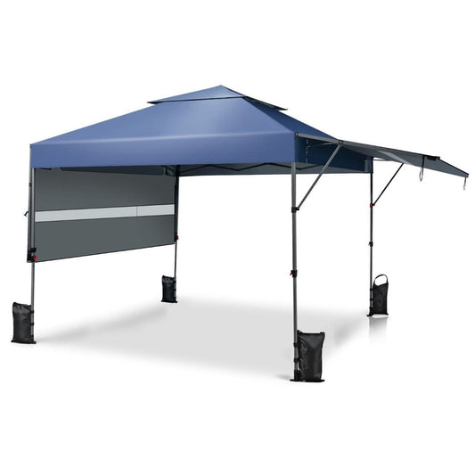 3 x 3m Rolling Pop up Gazebo with Adjustable Dual Awnings and Height-Navy