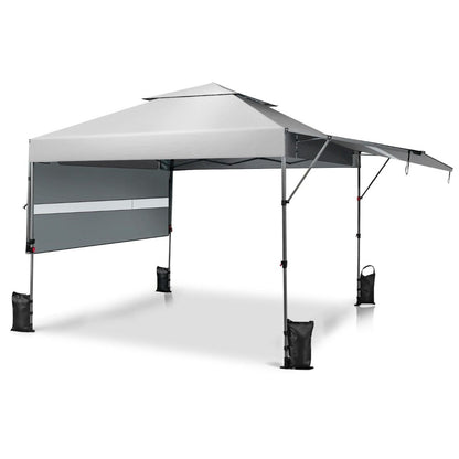 3 x 3m Rolling Pop up Gazebo with Adjustable Dual Awnings and Height-Silver Grey