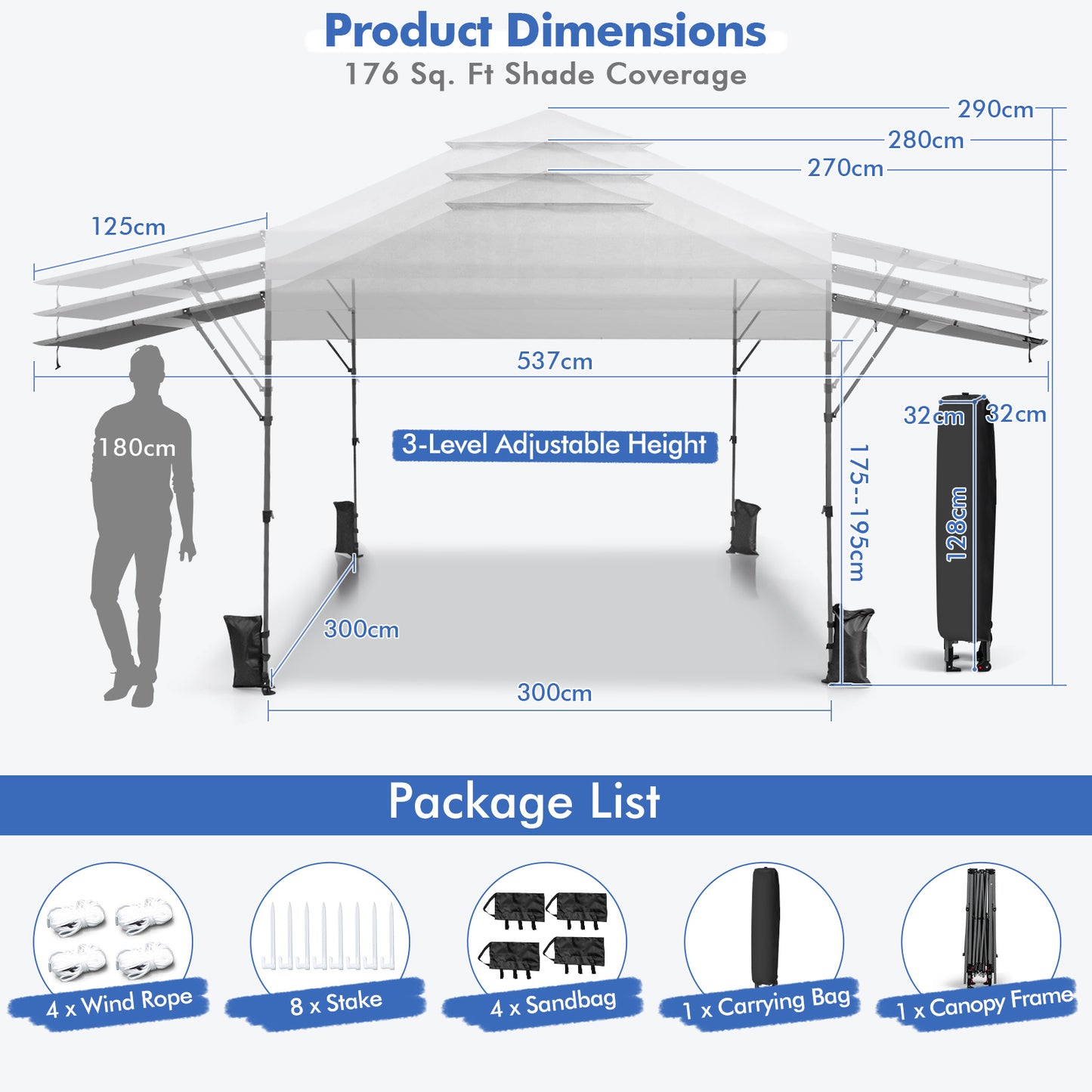 3 x 3m Rolling Pop up Gazebo with Adjustable Dual Awnings and Height-Silver Grey