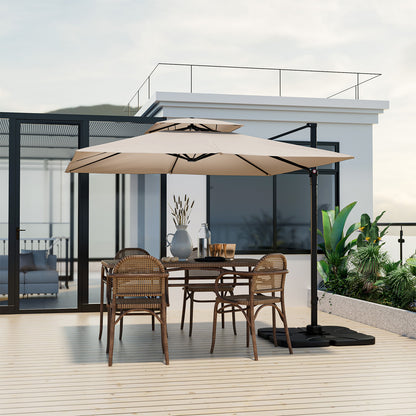 3M Square Cantilever Garden Parasol with 360° Rotation and Double Top-Beige