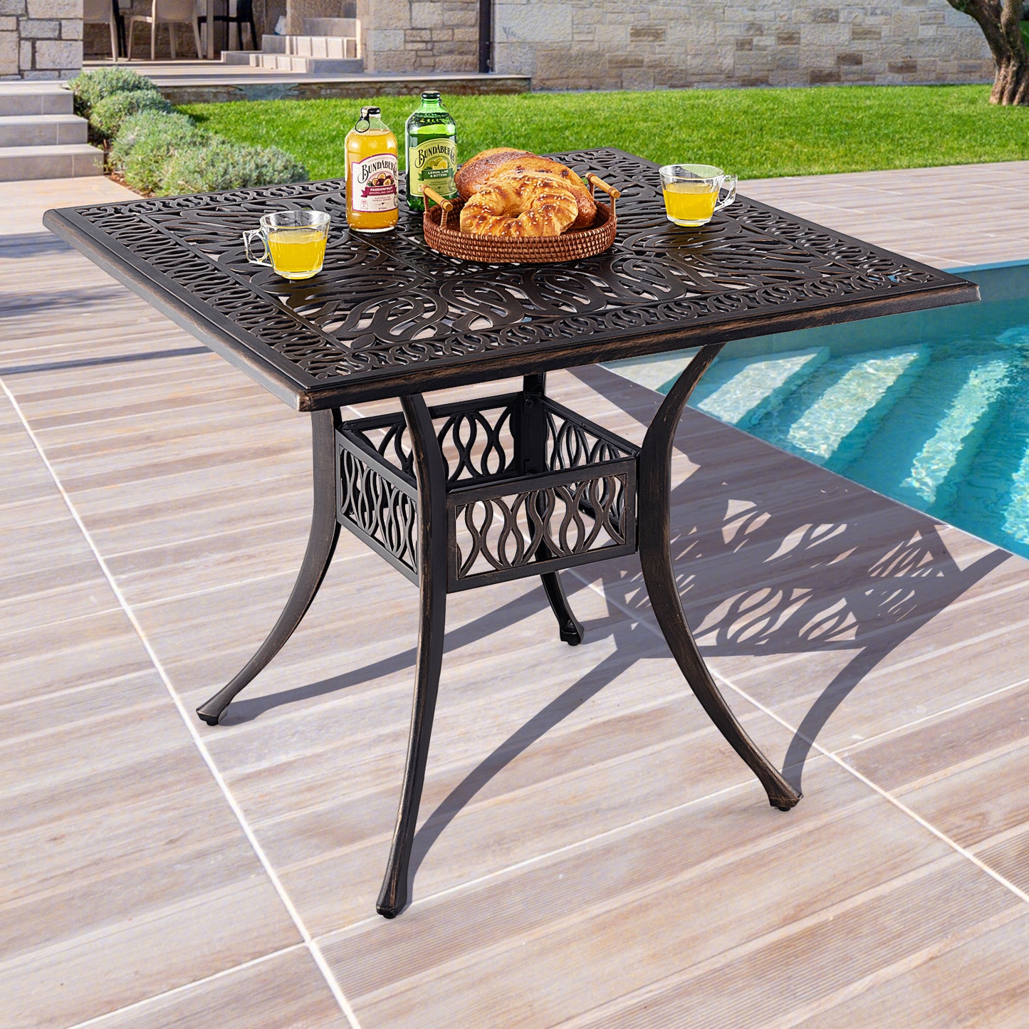 Patio Round/Square Aluminium Dining Table with Umbrella Hole-Square