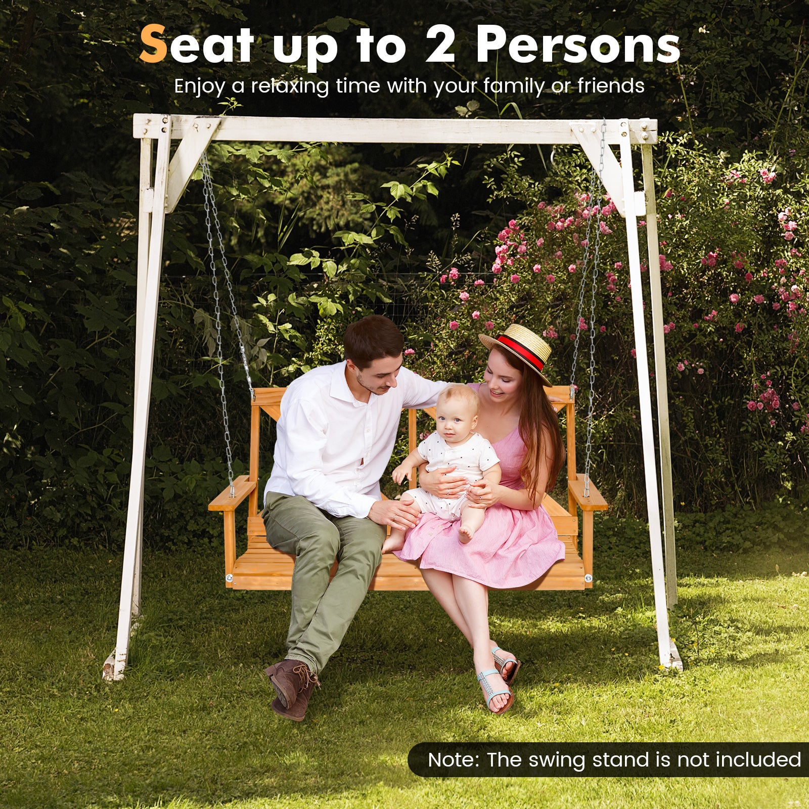 2-Person Porch Swing Chair with Adjustable Chains-Natural