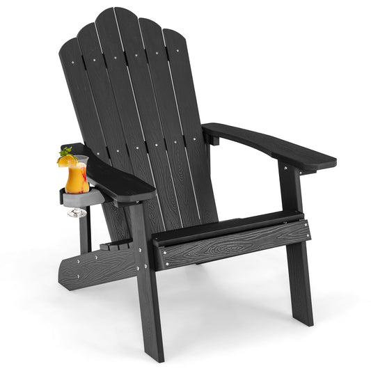 Adirondack Chair with Movable Cup Holder for Fire Pit Beach Deck -Black