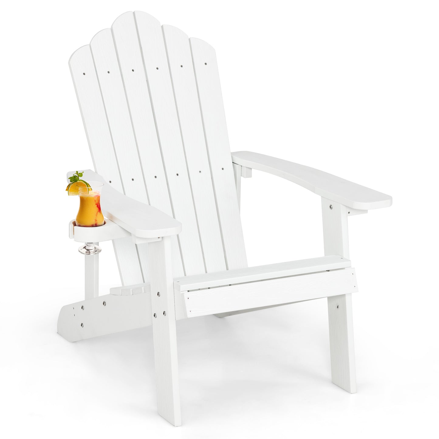 Adirondack Chair with Movable Cup Holder for Fire Pit Beach Deck -White