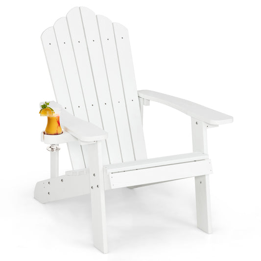 Adirondack Chair with Movable Cup Holder for Fire Pit Beach Deck -White